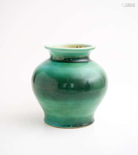 An European ceramic green flambé glazed jar, H 19 cm