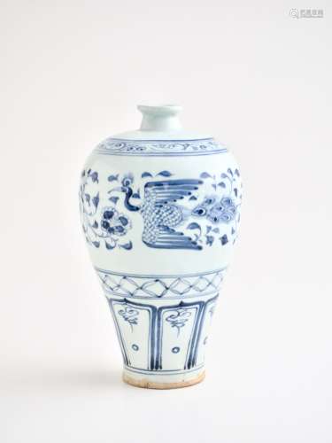 A Chinese Yuanstyle blue and white 'Phoenix and Crane' meipi...