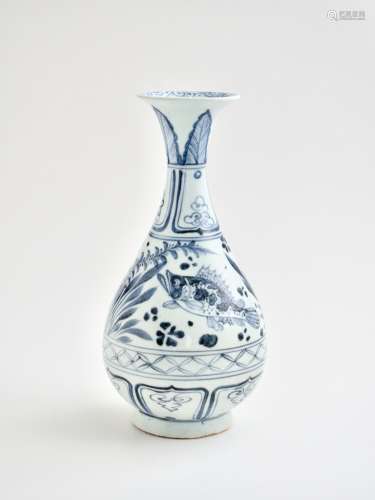 A Chinese Yuan style blue and white 'Carp' yuhuchunping vase...