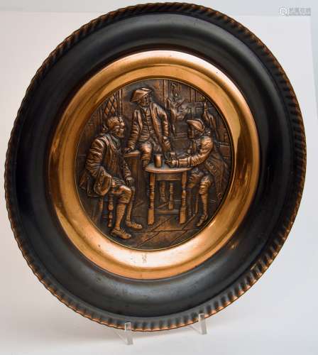 An European copper plate, cast with figures in a chamber, di...