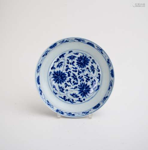 A Chinese blue and white 'Lotus scroll' dish, Guangxu mark, ...