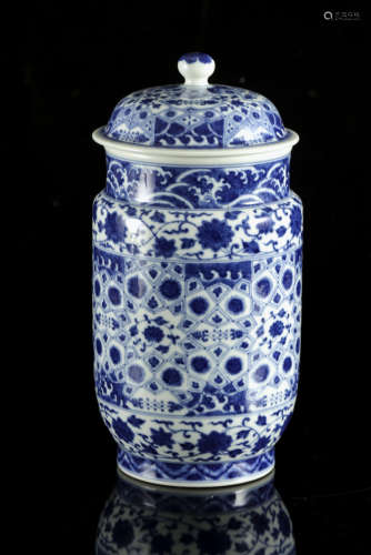 A Chinese Ming style blue and white zhuangguan lantern-shape...