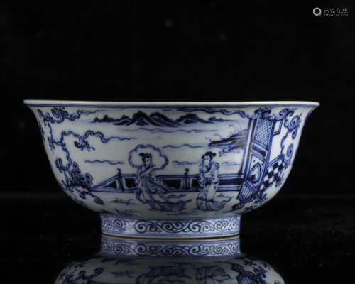 A Chinese blue and white 'Figures on a terrace' bowl, Xuande...