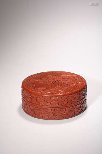 A Chinese cinnabar red lacquered round box and cover, Width ...