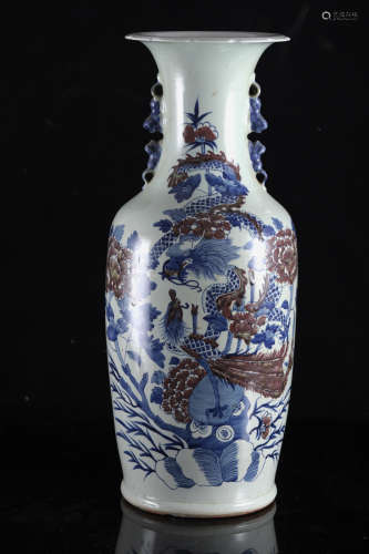 A Chinese copper-red underglaze blue 'Phoenix' vase, H 60 cm