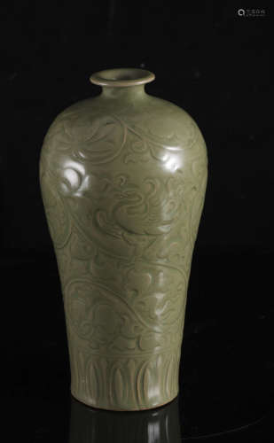 A Chinese longquan celadon 'Peony' carved meiping vase, H 28...