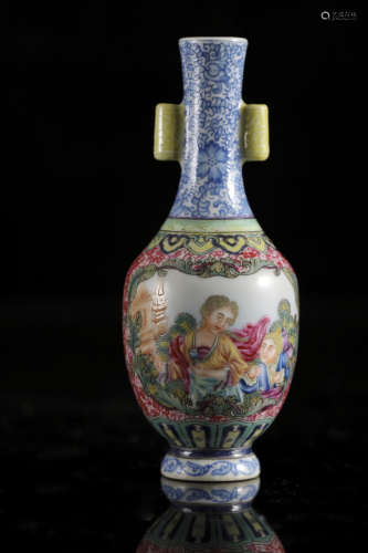 A Chinese falangcai 'European subject' bottle vases, Qianlon...