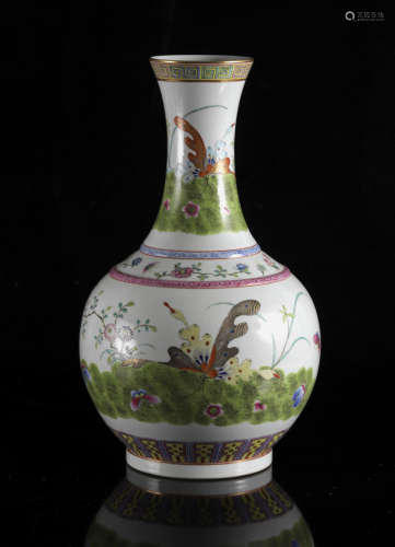 A Chinese famille rose 'Butterflies in garden' bottle vase, ...