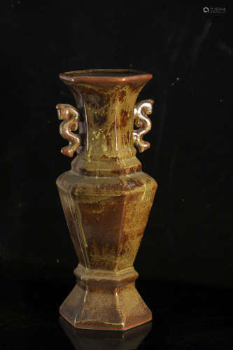 A Chinese crackle glazed hexagonal vase hexagonal vase, H cm