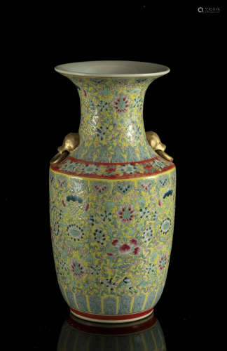 A Chinese famille jaune 'Lotus scroll' vase, H 39 cm