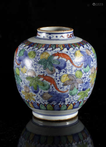 A Chinese wucai 'Rats and vine' jar, symbol mark, H cm
