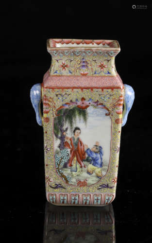 A Chinese famille rose 'Beauty' fanghu quadrangular vase, Qi...