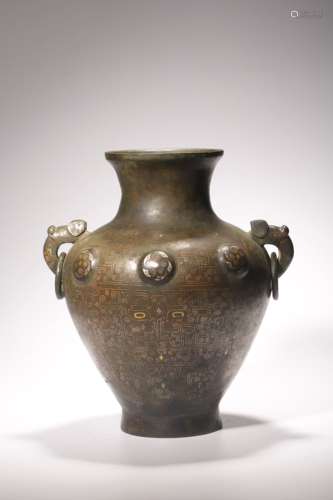 A Chinese silver bronze vessel, H 26 cm