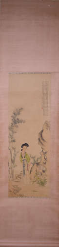 A Chinese scroll, Lu Xiaoman, 'Lady in a Bamboo garden', wat...