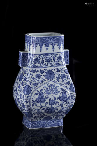 A Chinese blue and white 'Peaches' fanghu vase, Yongzheng ma...