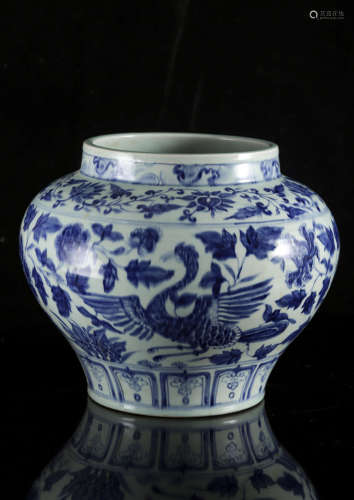 A Chinese Ming style blue and white 'Phoenix amongst flower ...