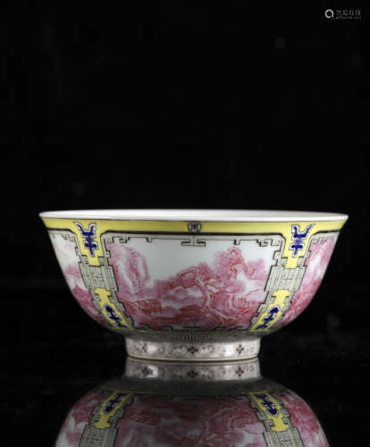 A Chinese puce enamelled 'Mountainous landscape' bowl, Kangx...