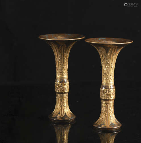 A pair of Chinese archaistic gilt ground 'Bronze immitation'...