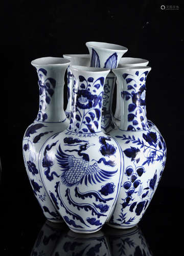 A Chinese Ming style blue and white 'Phoenix amongst flower ...