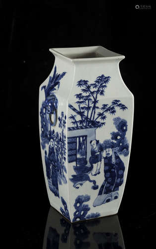 A Chinese blue and white 'Scholars in a garden' fanghu vase,...