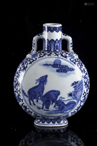 A Chinese blue and white 'San Yang Kai Tai - Three Goats bri...