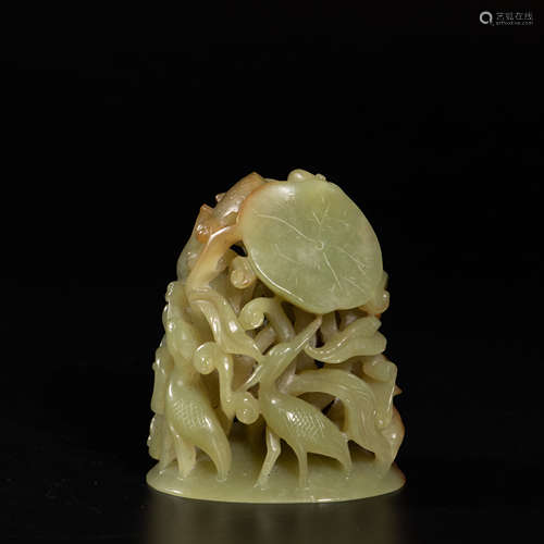 A Chinese yellow jade carving group, depicting cranes amongs...