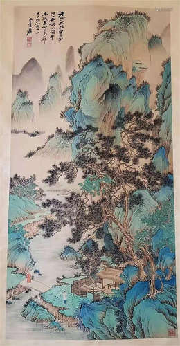 近代张大千人物山水画