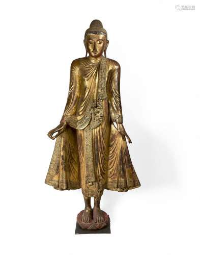 BIRMANIE - Vers 1900
Grande statue de Bouddha en bois,