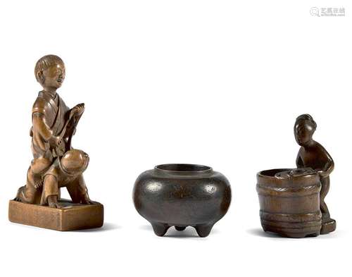 JAPON - Époque Meiji (1868-1912)
Deux netsuke en bois,