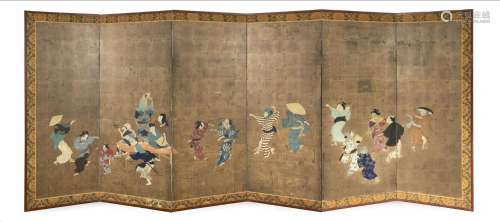 JAPON - Fin du XVIIIe-début du XIXe siècle. 
Paravent à