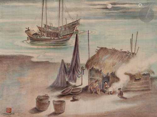 Tran Van Tho (1917-2004)<br />
Maison de pêcheurs au bord de...