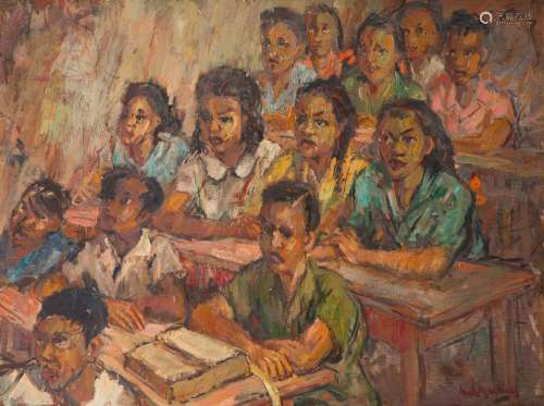 Henk NGANTUNG (1921-1991)<br />
Enfants dans une classe<br /...