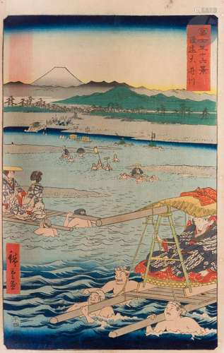 Utagawa Hiroshige, la rivière Oi entre les provinces de Suru