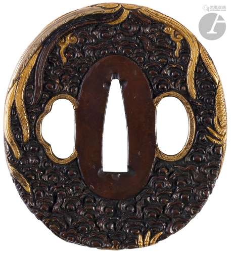 Tsuba en shakudo, école Mino Goto, Japon, époque Edo, XVIIe