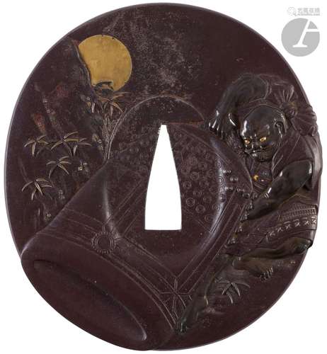 Grande tsuba en fer, Japon, époque Edo, XIXe siècle<br />
De...