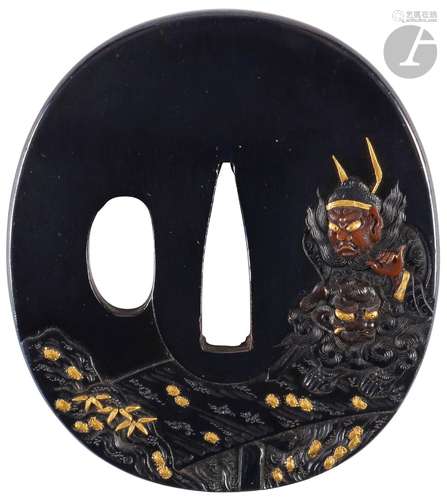 Tsuba en shakudo, école Hamano, Japon, époque Edo, XIXe sièc