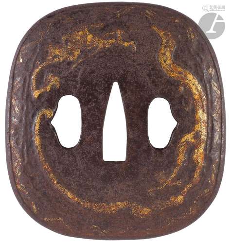 Tsuba en fer, de style Nanban, Japon, époque Edo, XIXe siècl