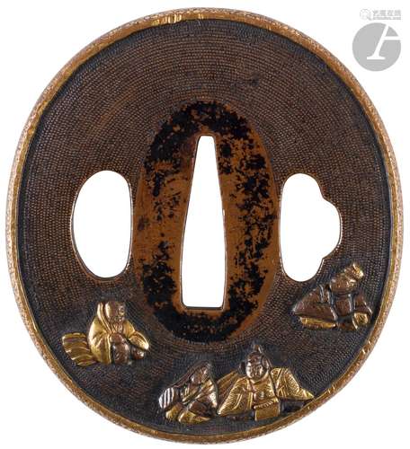 Tsuba en shakudo sur fond nanako, Japon, époque Edo, XIXe si