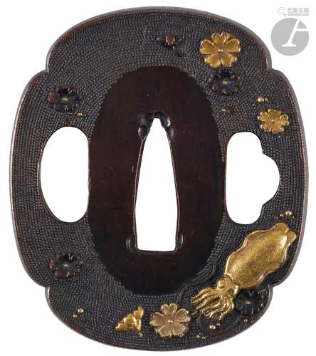 Tsuba de tanto en shakudo à fond nanako, Japon, époque Edo,