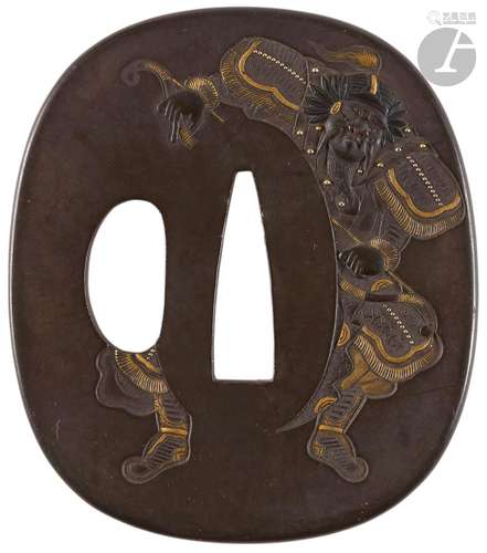 Tsuba nadekaku gata en shibuichi, style de Mito, Japon, XIXe