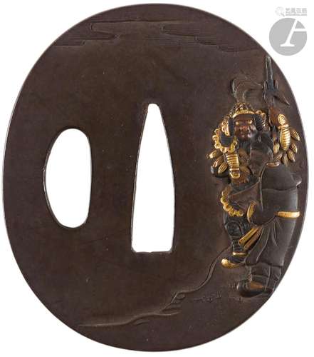 Tsuba de tanto de forme nagamarugata en shibuichi, Japon, XI