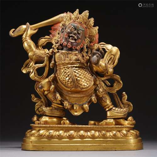 A GILT BRONZE FIGURE OF BUDDHA STANDING STATUE,QING