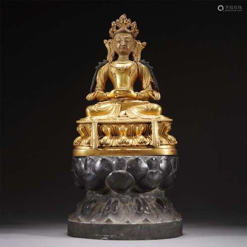 A GILT BRONZE FIGURE OF BUDDHA SEATED STATUE,QING