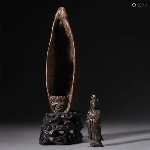 A CHENXIANG WOOD CARVED GUANYIN BUDDHA STANING STATUE,QING