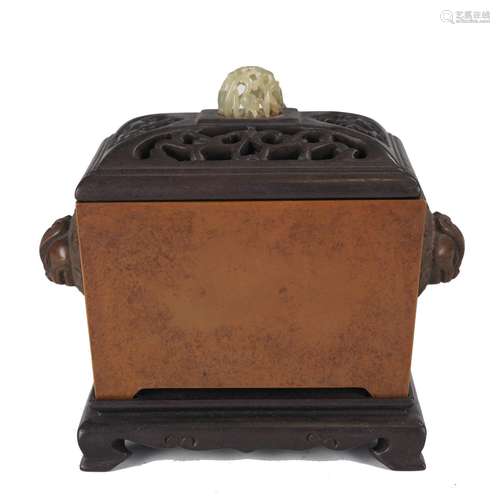 A BRONZE RECTANGULAR INCENSE BURNER