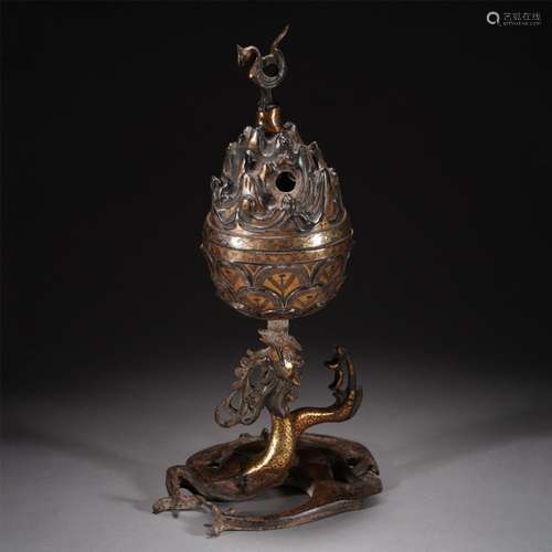 A BRONZE PAINTING GOLD AND SILVER BOSHAN CENSER