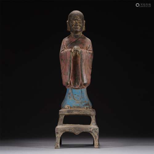 A BRONZE PAINTED COLOR FIGURE OF BUDDHA STATUE,MING