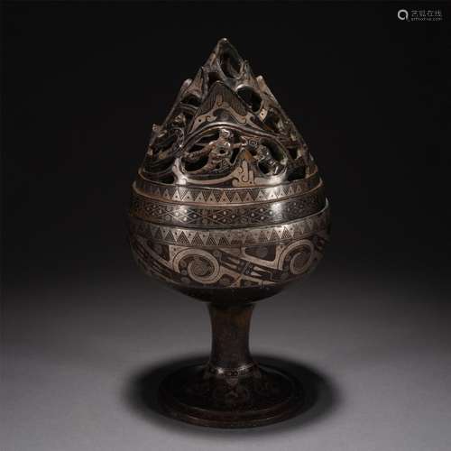 A BRONZE PAINTING GOLD AND SILVER BOSHAN CENSER