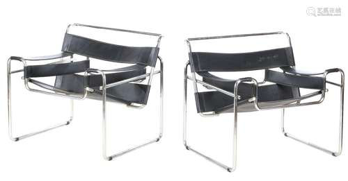 2 tubular frame armchairs