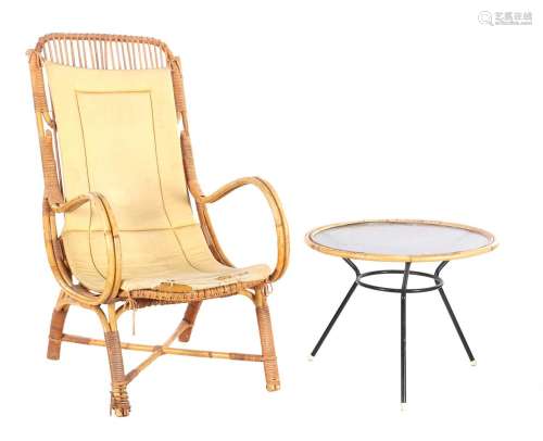 Rattan armchair and coffee table